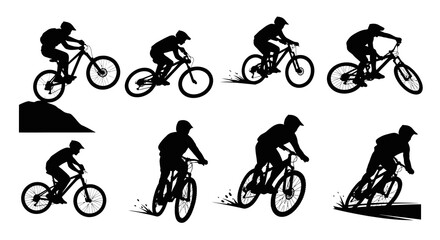 Obraz premium Black White Silhouettes of Mountain Bikers in Action