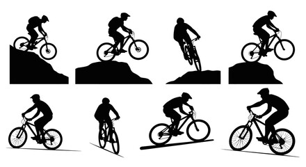 Obraz premium Black and White Mountain Biking Silhouettes - Extreme Sports Action