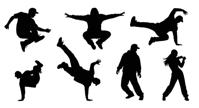 Breakdance Silhouettes: Dynamic B-Boy and Hip Hop Dancer Poses
