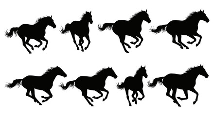 Obraz premium Black Silhouette Horses Running Galloping Herd Vector Art
