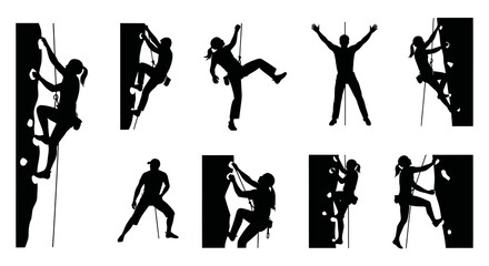 Naklejka premium Black Silhouette Rock Climbers on Climbing Wall, Vector Art