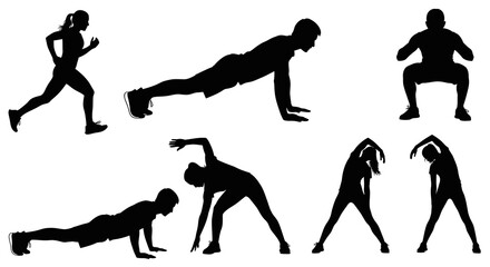 Fitness Silhouettes: Diverse Exercises for Health  Wellness