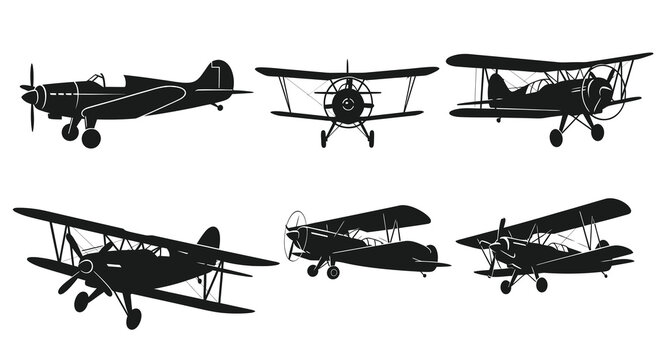 Vintage Biplane and Monoplane Silhouettes - Aviation History