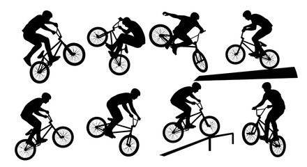 Naklejka premium BMX Freestyle Bicycle Silhouettes Action Sports Vector Art