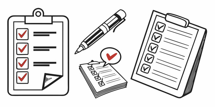 clipboard with checklist and pen on top Vector
