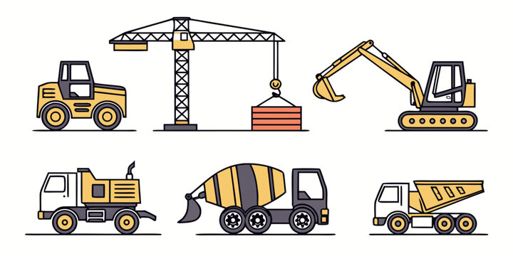 a set of construction vehicles and equipment Vector