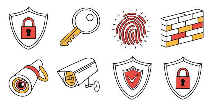 a collection of security icons including locks and shields Vector