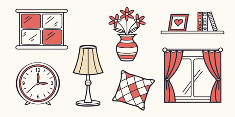 a collection of red and white household items Vector © rabby