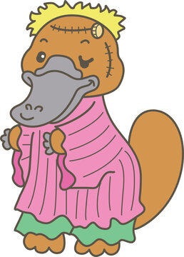 Cute set of platypus sticker with activity. Platypus 