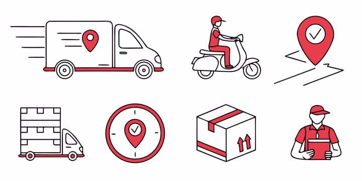 delivery icons with various transportation modes and logistics Vector