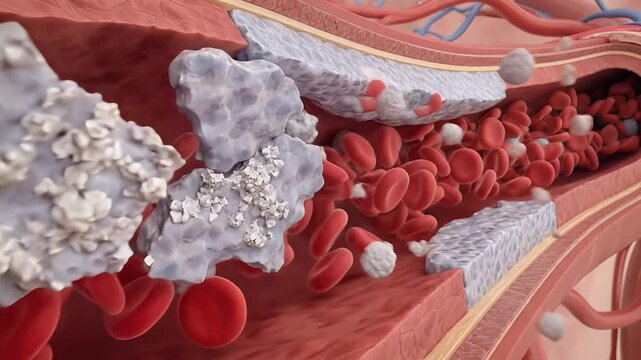 artery atherosclerosis cross-section plaque and red blood cells illustration