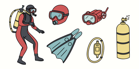 scuba diver with equipment on white background Vector © rabby