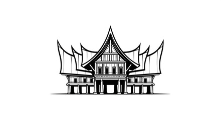 Detailed Sketch of Traditional Minangkabau House Architecture. © wiwit