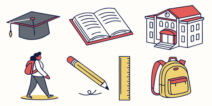 school icons including graduation cap and backpack Vector