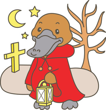 Cute set of platypus sticker with activity. Platypus 