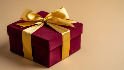 Obraz premium Elegant luxury gift box with golden ribbon on soft pastel background