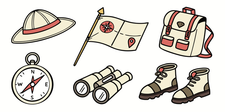 a set of scouting items for adventure and exploration Vector