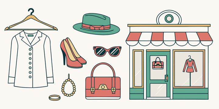 fashion store with clothes and accessories on display Vector