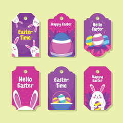 Colorful easter tags with rabbits eggs and festive greetings © Creative Pixy