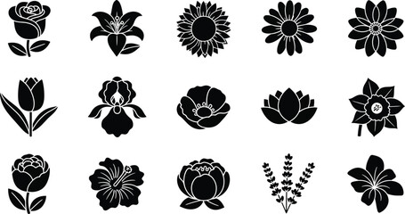 Black and white floral flowers silhouettes 2 © hr graphics