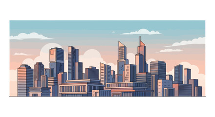 Fototapeta premium Minimalist city skyline at dusk with soft clouds