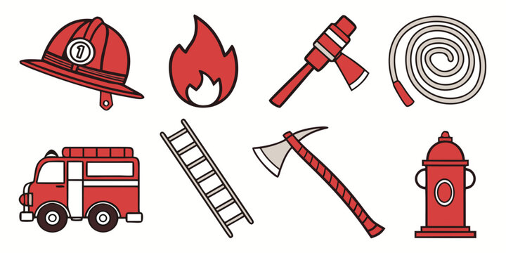 a collection of firefighting tools and equipment Vector