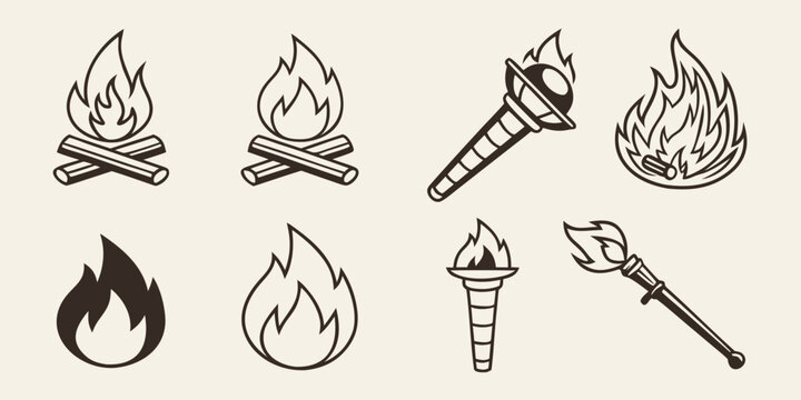 a collection of flame and fire icons in various styles Vector