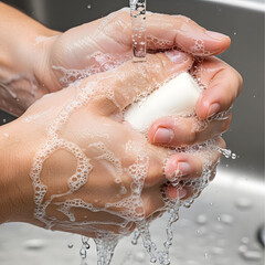 Fototapeta premium Staying Safe Hand Washing Close Up Hygiene Concept 