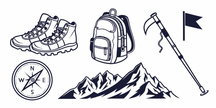 hiking and climbing equipment for adventure seekers Vector