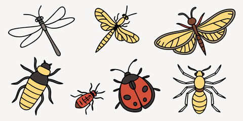 a group of insects including a dragonfly ladybug and bees Vector © Rabbi
