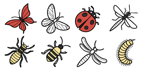 a group of insects including a butterfly ladybug and dragonfly Vector © Rabbi