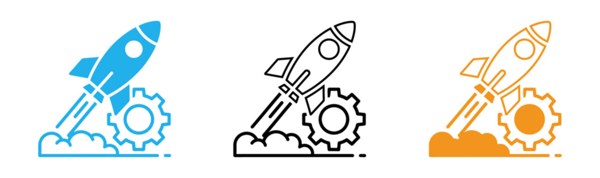Rocket launch icons in blue black and orange