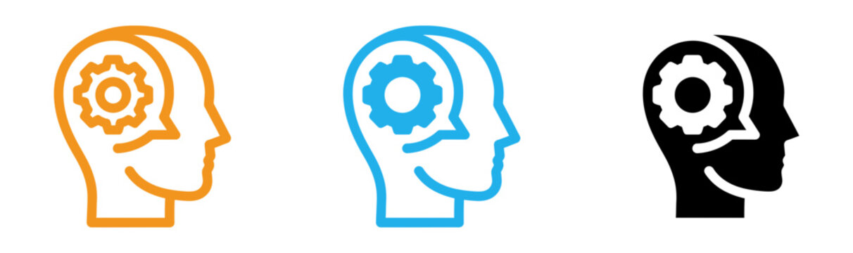 Three colored profile heads with gear inside