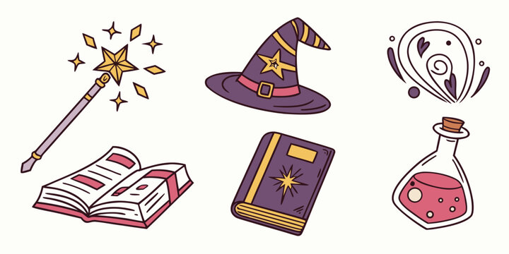 a collection of magical objects for fantasy and witchcraft Vector