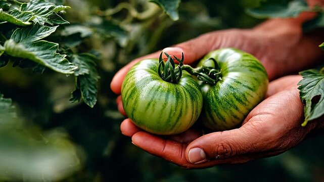 Hands holding green tomatoes