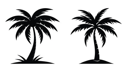 Obraz premium Black silhouette of two palm trees on white background