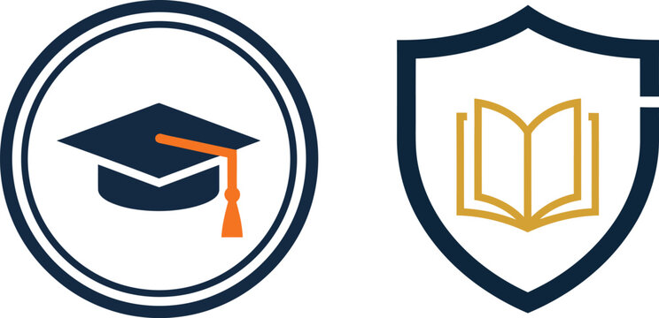 Graduation cap book logo set education knowledge protection symbols