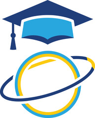Graduation cap and orbit globe symbol for global study programs © CrossVictorPro