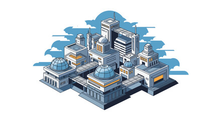Futuristic isometric city with modern architecture and domed structures © Win