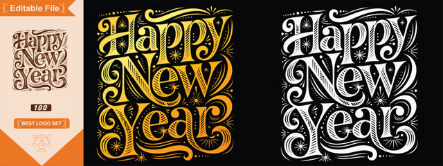 Happy New Year 2026 and 2027 script text hand lettering. Design template Celebration typography poster, banner or greeting card for Merry Christmas and happy new year. Vector Illustration © SkAshik