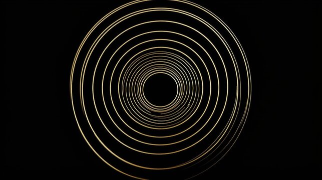 A mesmerizing spiral pattern of gold lines against a black background.