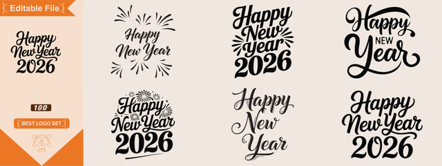 Happy New Year 2026 and 2027 script text hand lettering. Design template Celebration typography poster, banner or greeting card for Merry Christmas and happy new year. Vector Illustration © SkAshik