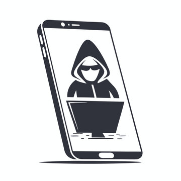 Hacker icon in smartphone silhouette, symbolizing digital threats and unauthorized access