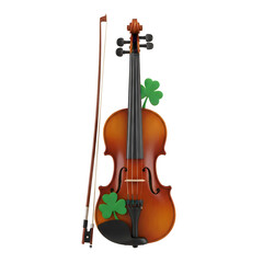 Fototapeta premium A beautifully crafted violin with a bow and shamrock decorations on the body.