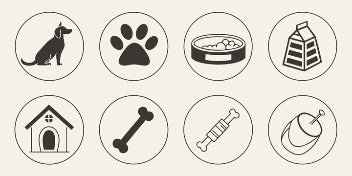 black dog icons with various symbols Vector