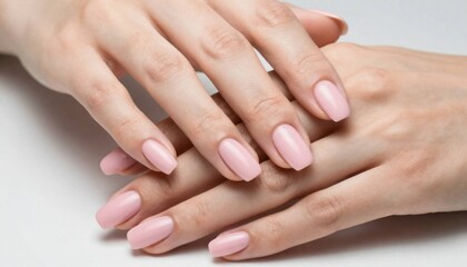 Fototapeta premium Close Up of Beautiful Female Hands with Elegant Pink Manicure