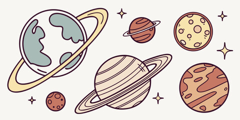 a group of planets and a moon in space Vector © rabi