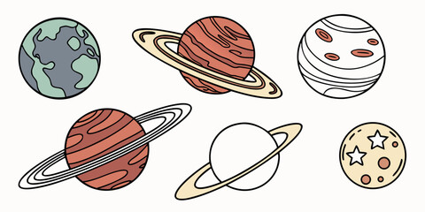 a collection of six planets and a moon in our solar system Vector © rabi