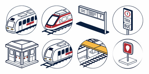 a collection of train station icons Vector © rabi