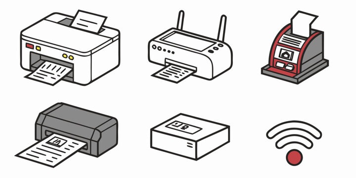 a collection of office printers and a wireless symbol Vector